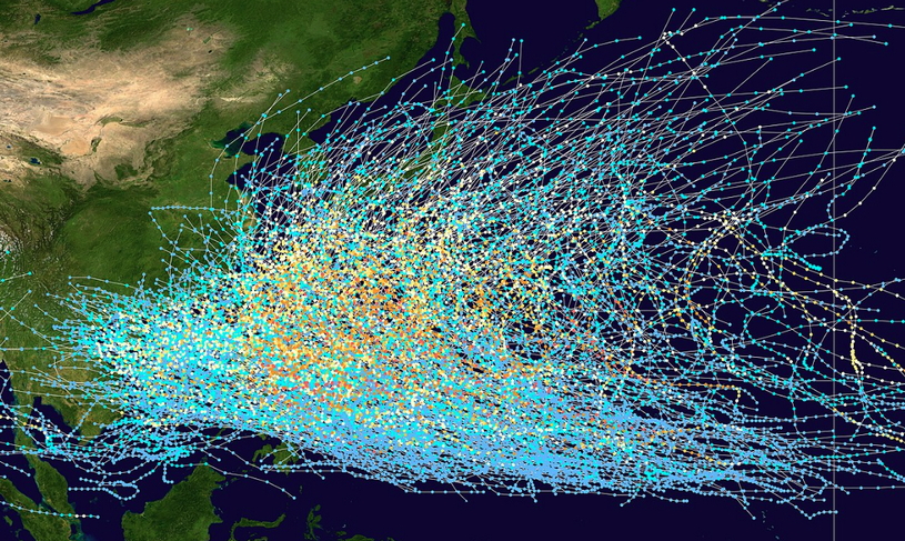 Карта тайфунов в Азии